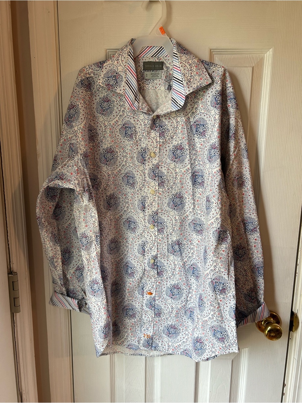 Thomas Dean Men's Paisley Button-Up Shirt - White & Blue